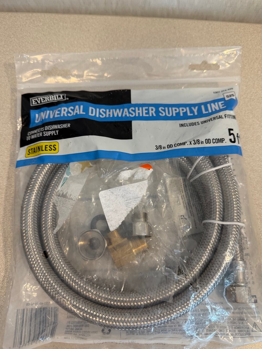 Everbilt Universal Stainless Steel Dishwasher Supply Line 5 ft 3/8 in COMP